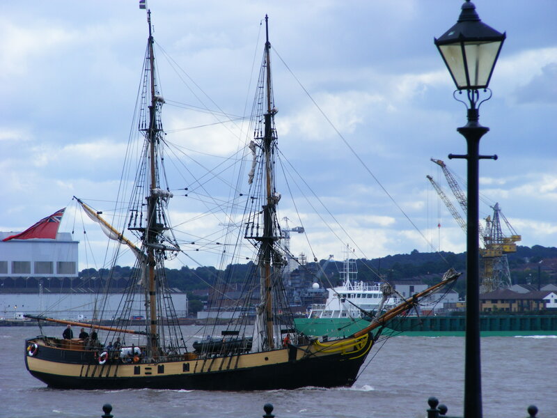 Sailing Ship in Harbor — Blue