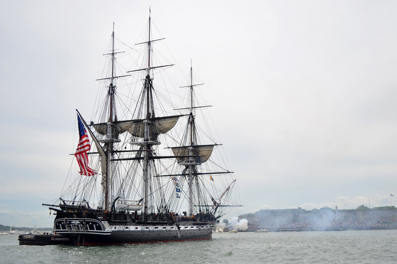 Sailing Ship in Harbor — Gray, Historical