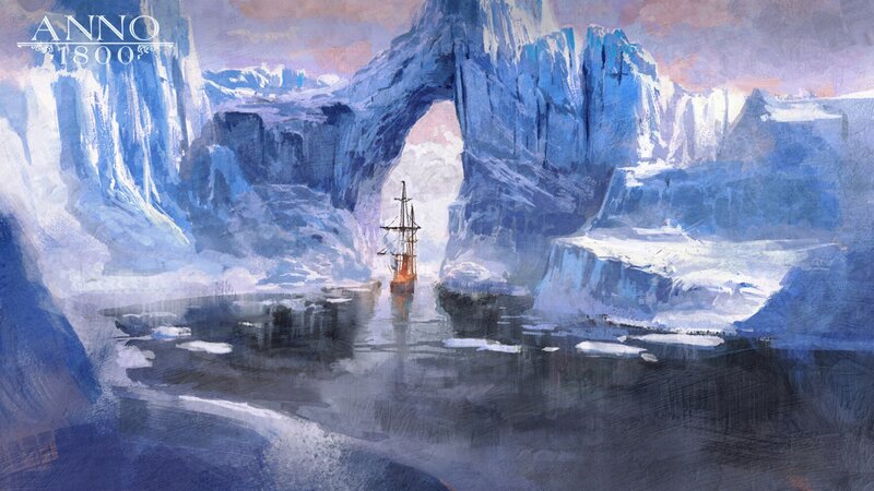 Sailing Ship in Ice — Blue, Dramatic, Painting