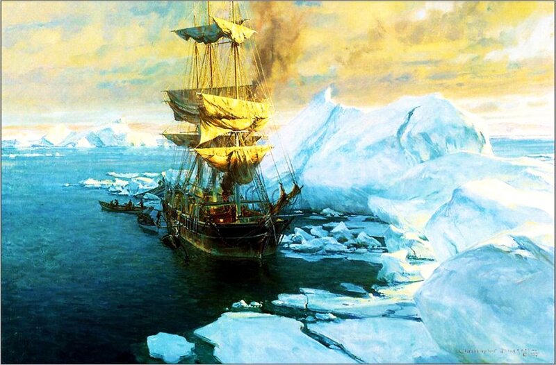 Sailing Ship in Ice — Blue, Dramatic