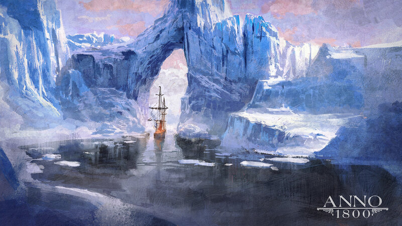 Sailing Ship in Ice — Blue, Dramatic, Winter