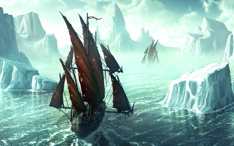 Sailing Ship in Ice Field — Green