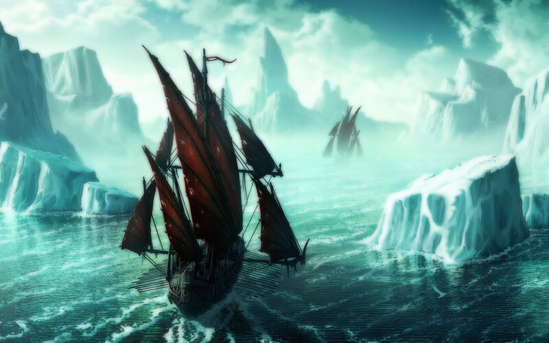 Sailing Ship in Ice Field — Teal