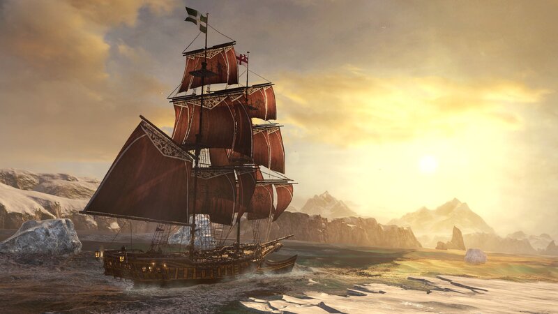 Sailing Ship in Icy Waters — Brown