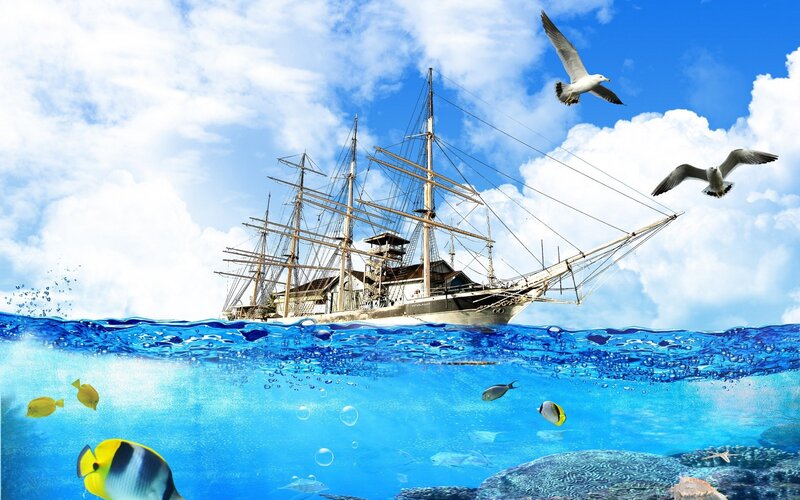 sailing ship in ocean scene