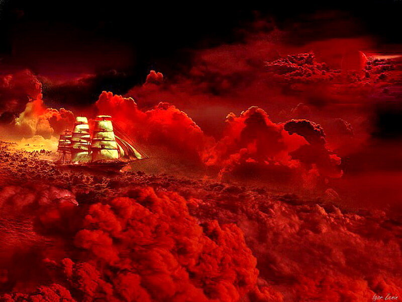 Sailing Ship in Red Clouds