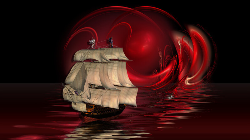 sailing ship in red vortex