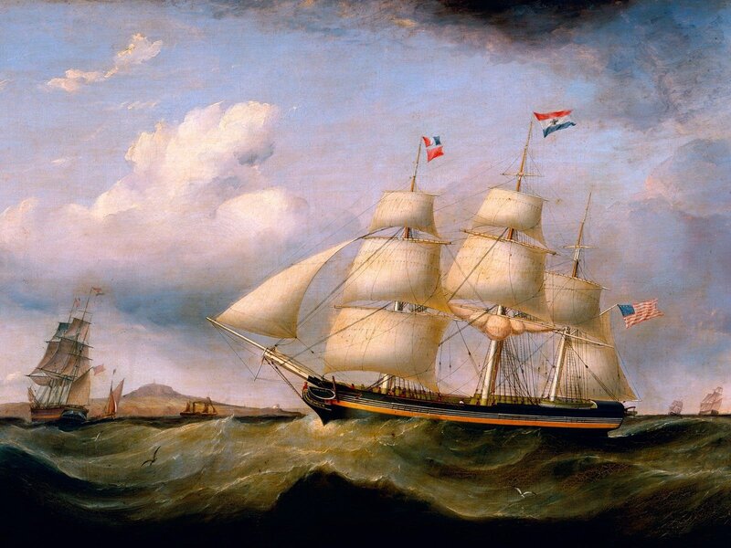 Sailing Ship in Rough Sea — Blue, Dramatic, Painting