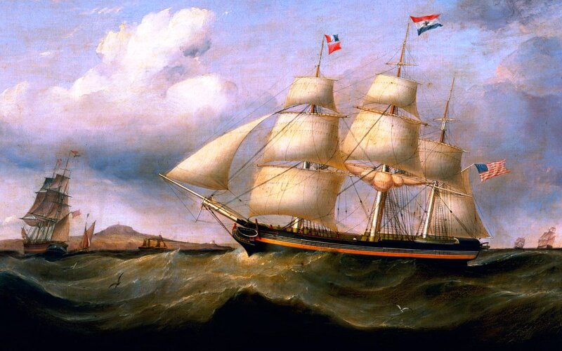 Sailing Ship in Rough Sea — Blue, Dramatic