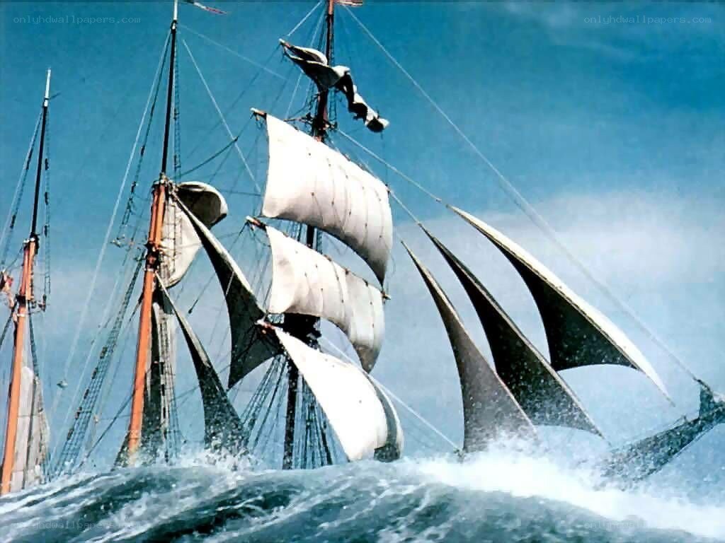 Sailing ship in rough seas