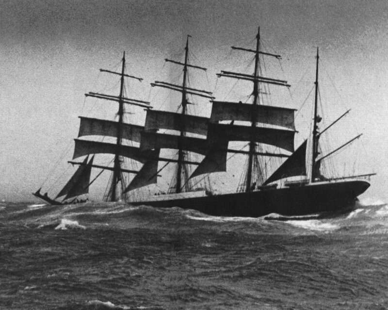 Sailing ship in rough seas