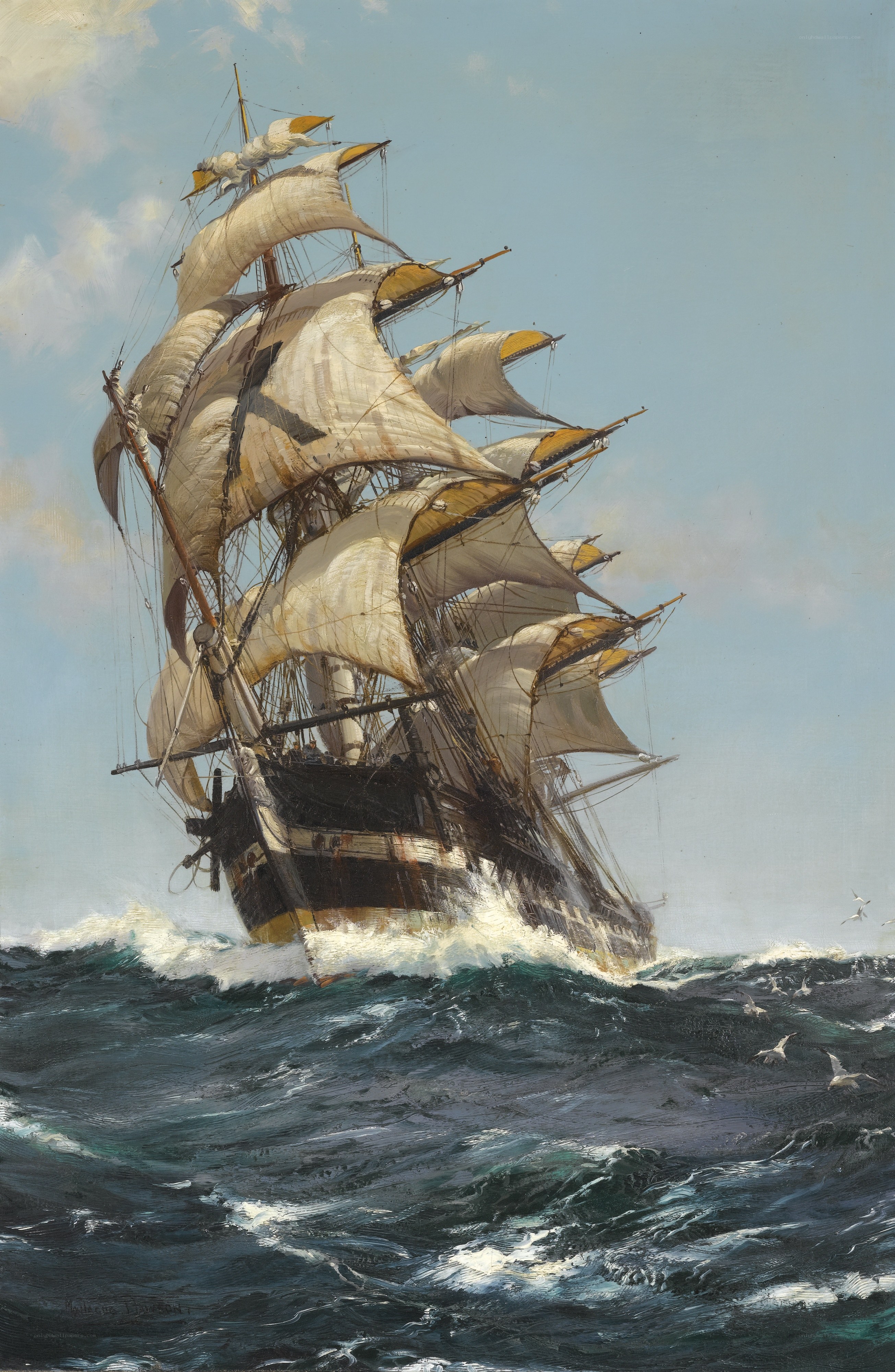 Sailing ship in rough seas