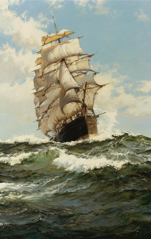 Sailing ship in rough seas
