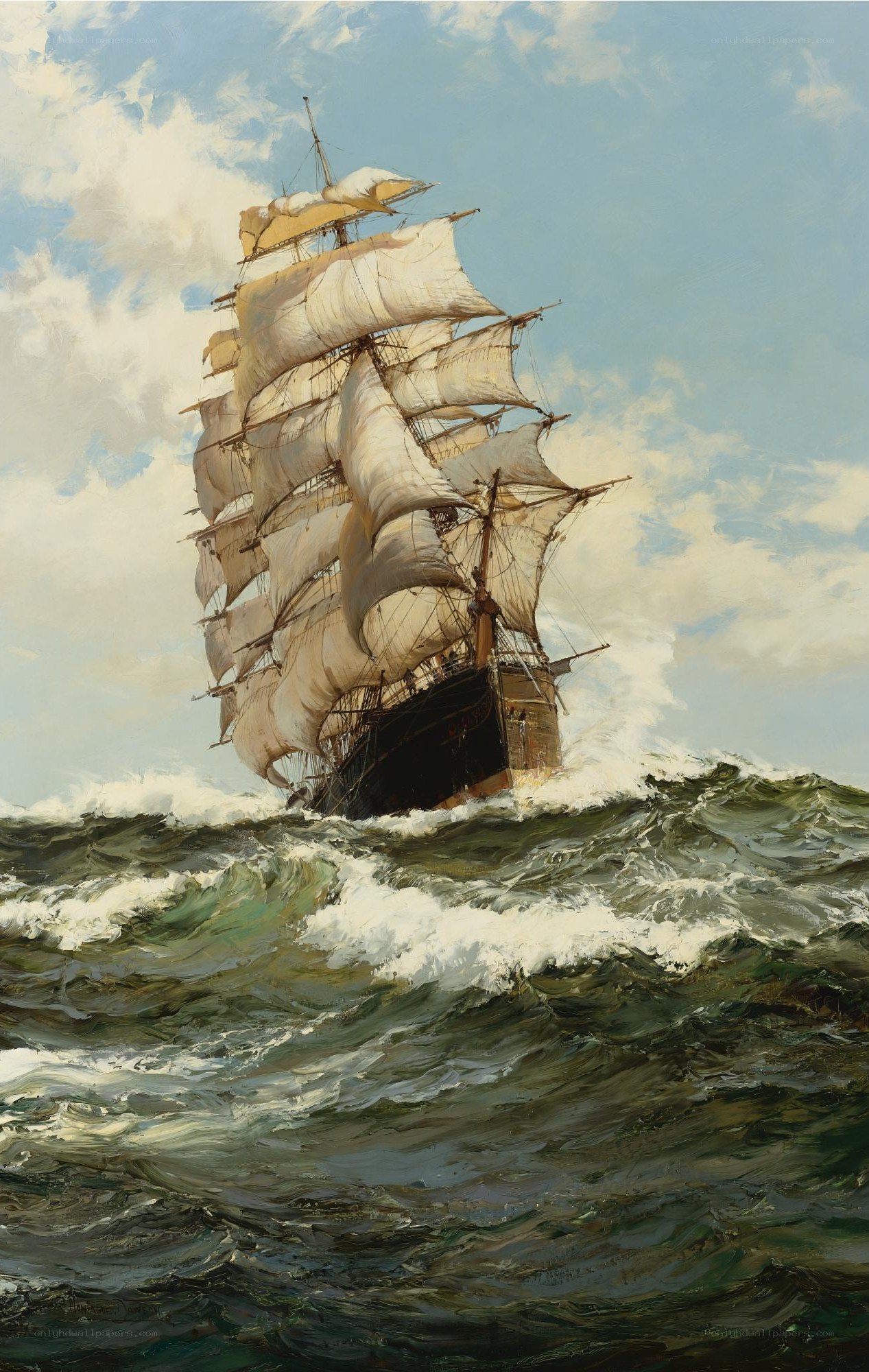 Sailing ship in rough seas