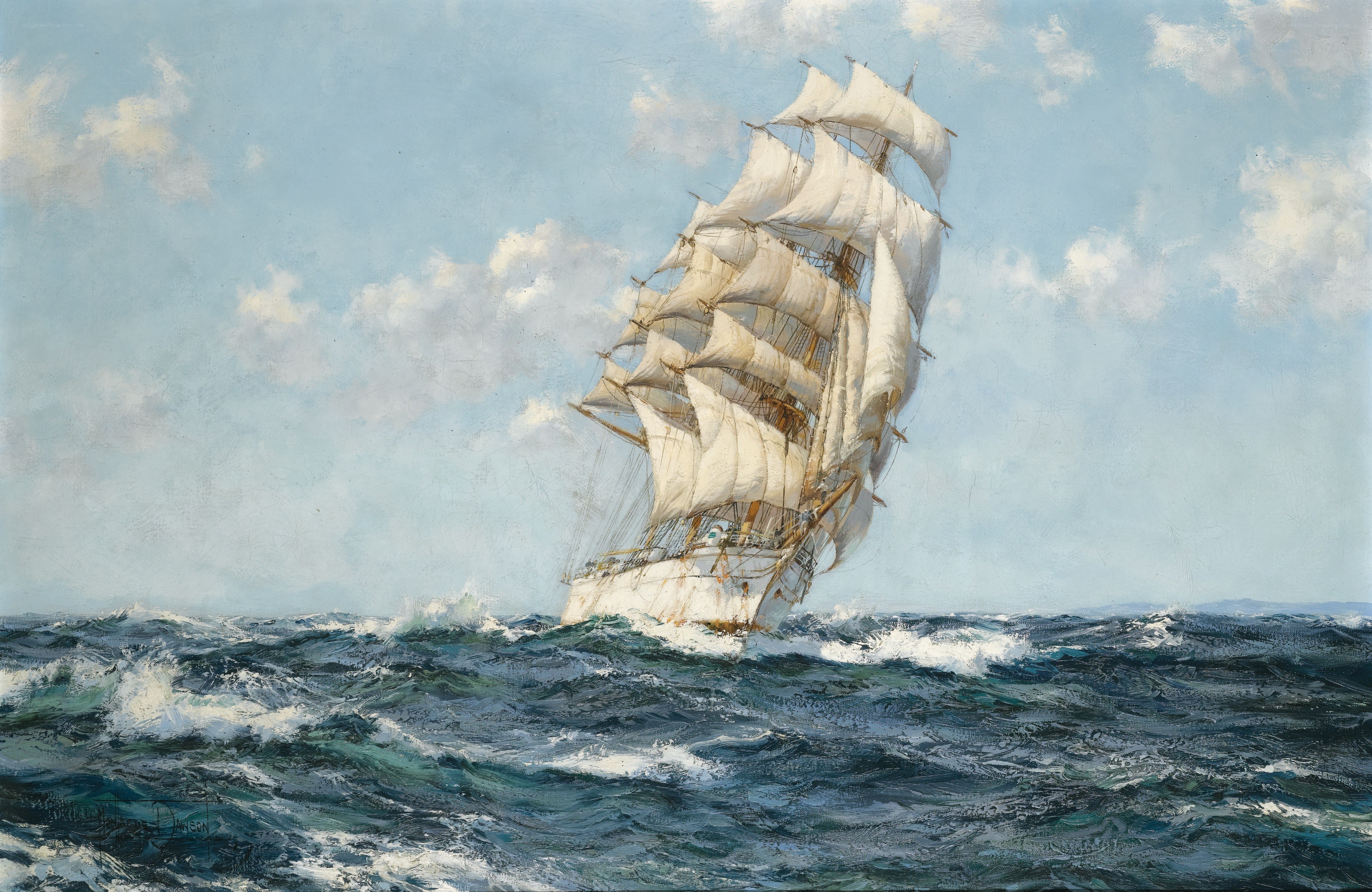 Sailing ship in rough seas