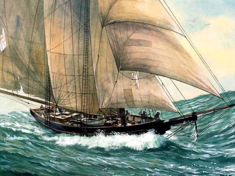 Sailing ship in rough seas
