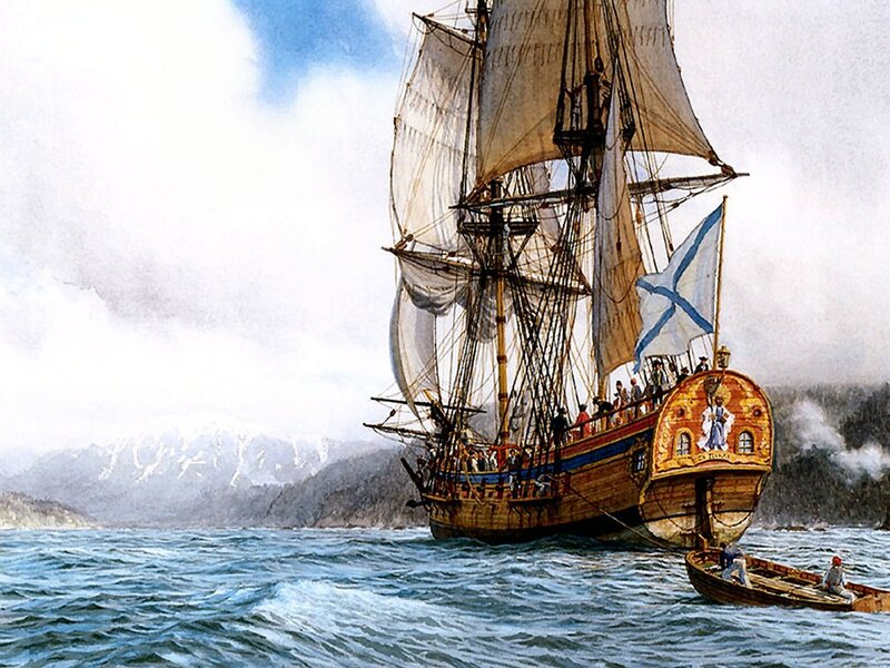 Sailing Ship in Sea — Blue, Dramatic