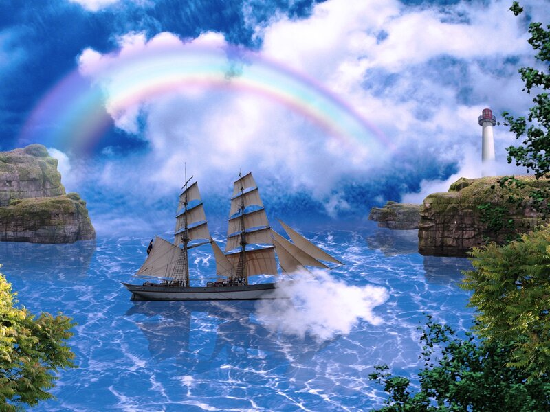 Sailing Ship in Sea — Blue