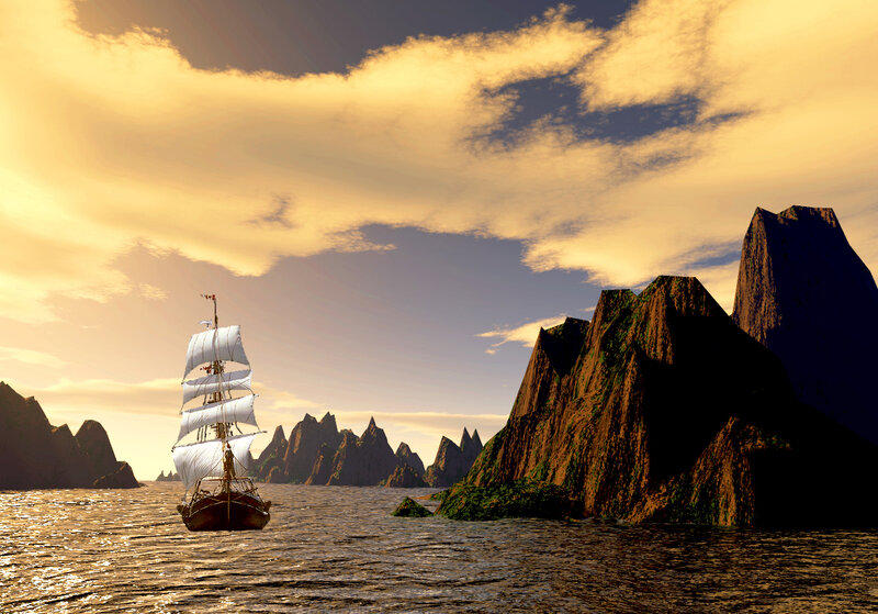 Sailing Ship in Sea — Gold