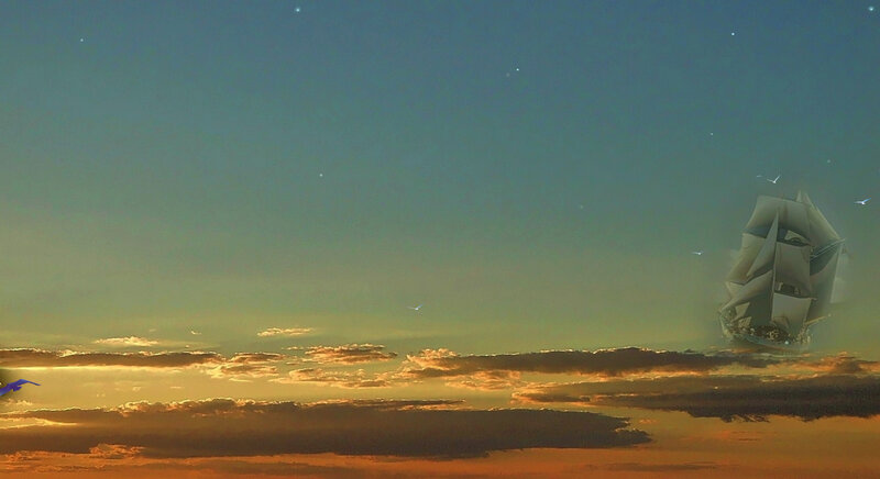 Sailing Ship in Sky — Blue
