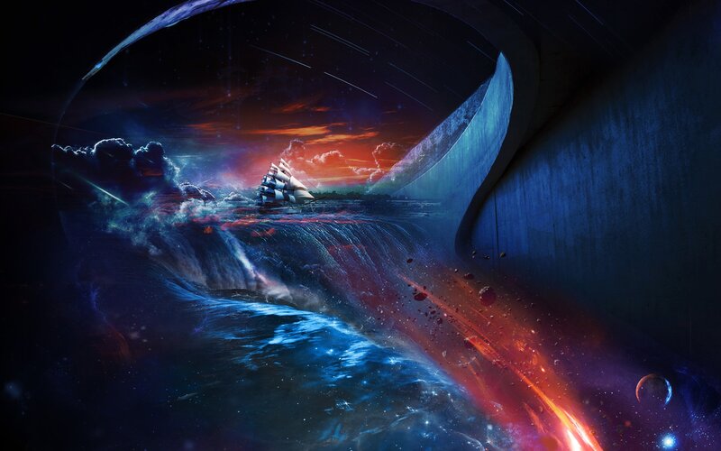 Sailing Ship in Space — Blue, Dramatic