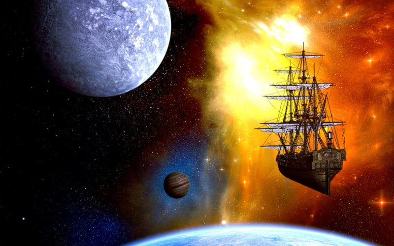 Sailing Ship in Space — Blue