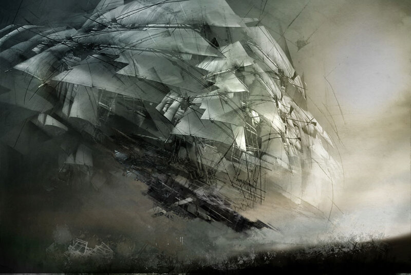 Sailing ship in storm