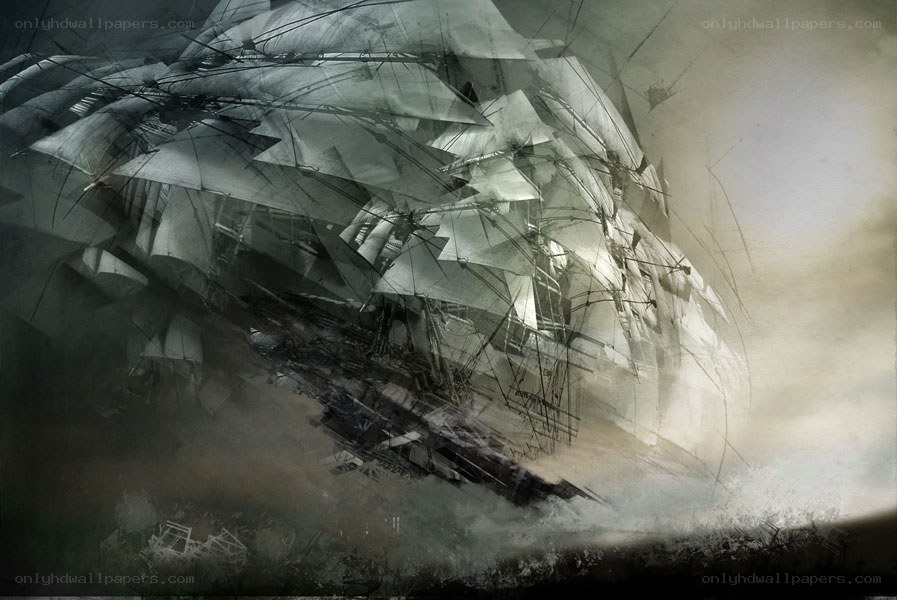 Sailing ship in storm