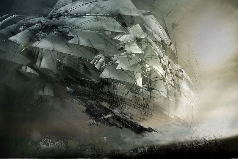sailing ship in storm