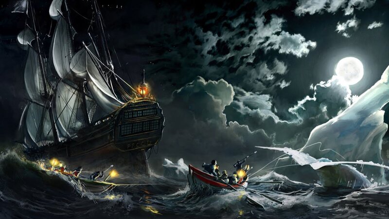 Sailing Ship in Storm — Black, Dramatic, Night, Digital Art, Boat