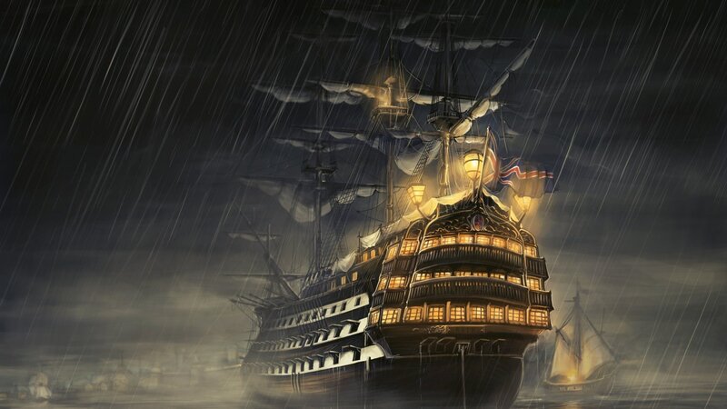 Sailing Ship in Storm — Black, Dramatic