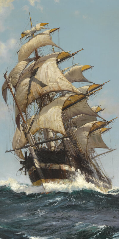 Sailing Ship in Storm — Blue, Dramatic, Afternoon, Painting