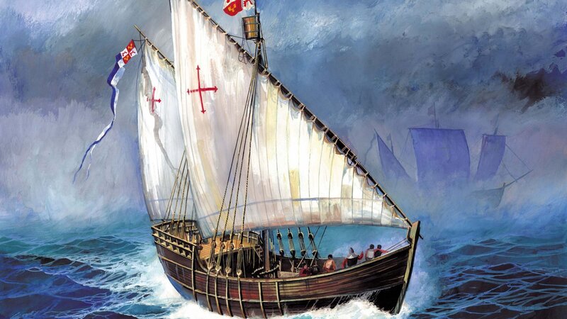 Sailing Ship in Storm — Blue, Dramatic, Illustration