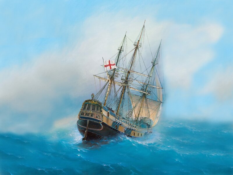 Sailing Ship in Storm — Blue, Dramatic, Painting, Ocean, Sky