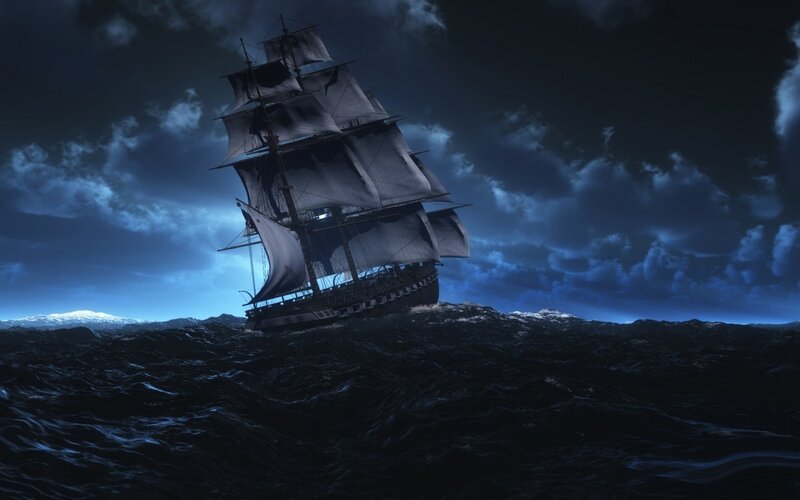Sailing Ship in Storm — Blue