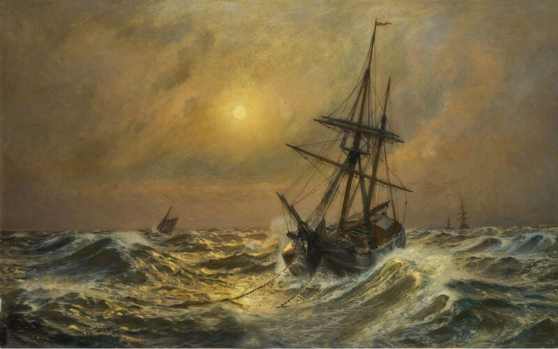 Sailing Ship in Storm — Brown