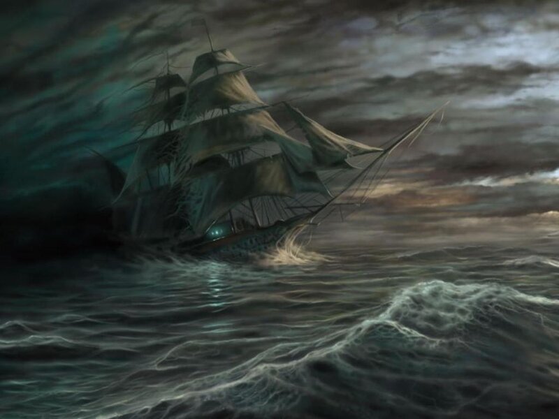Sailing Ship in Storm — Dark Blue, Dramatic, Night