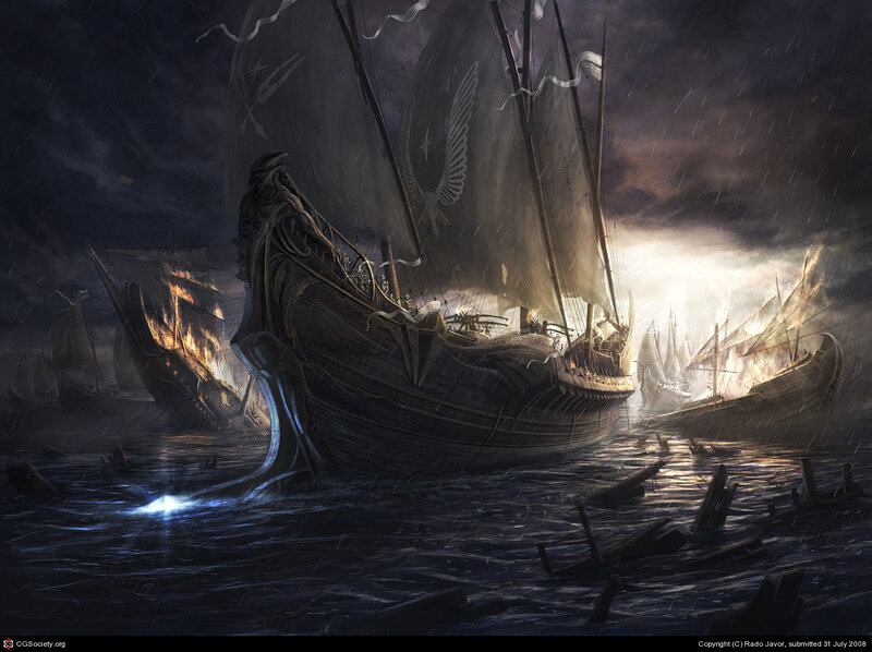 Sailing Ship in Storm — Dark Blue