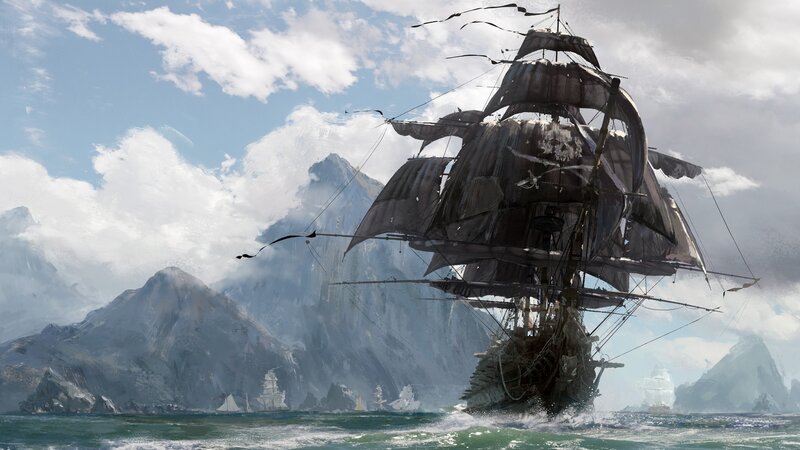 Sailing Ship in Storm — Gray, Dramatic, Afternoon