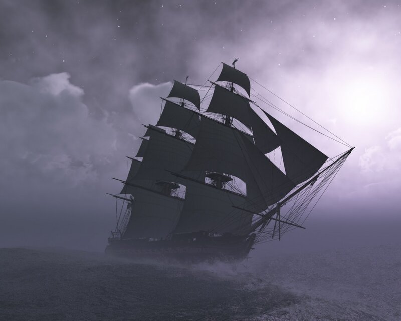 Sailing Ship in Storm — Gray, Dramatic, Night, Digital Art