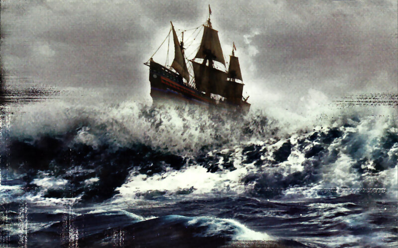 Sailing Ship in Storm — Gray, Dramatic, Painting