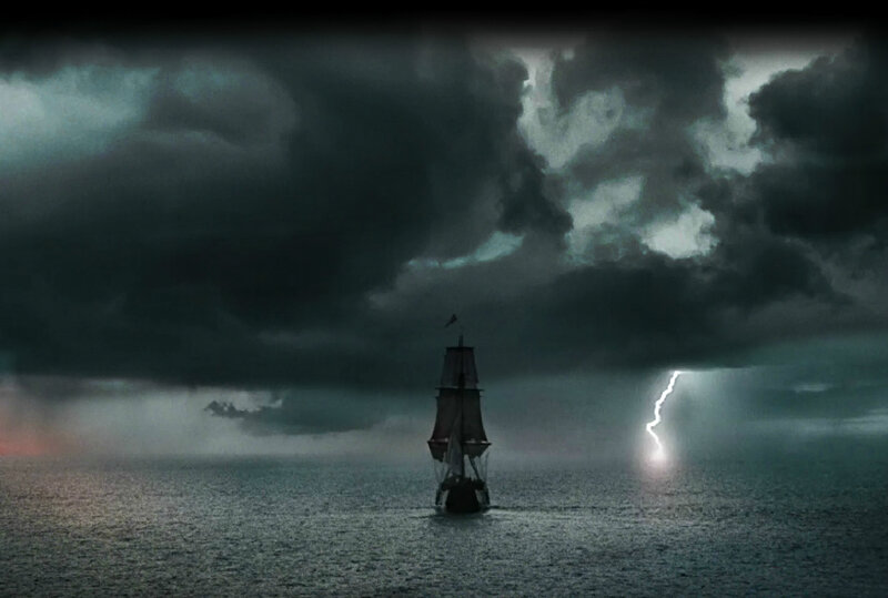 Sailing Ship in Storm — Gray, Dramatic, Tense
