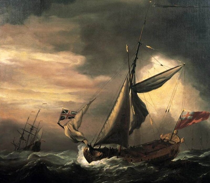Sailing Ship in Storm — Gray