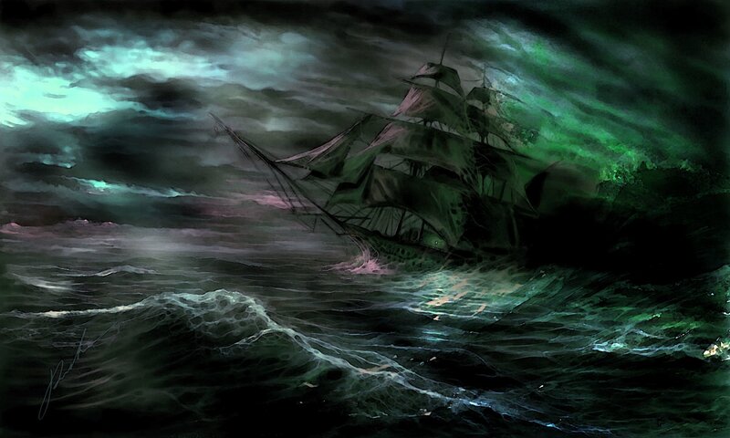 Sailing Ship in Storm — Green