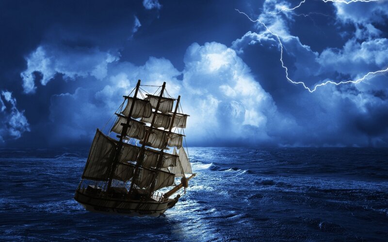Sailing Ship in Storm — Night
