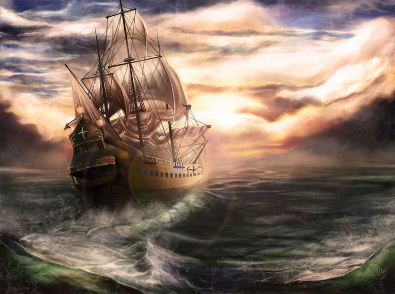 Sailing Ship in Storm — Orange