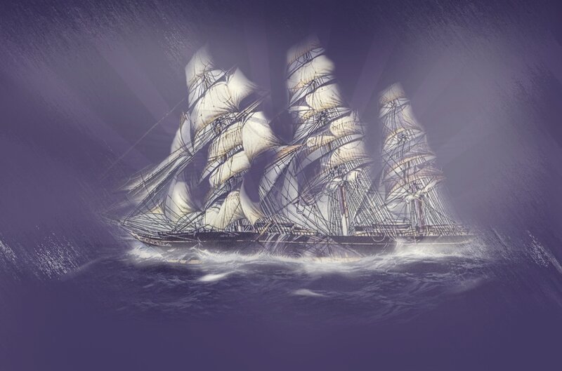 Sailing Ship in Storm — Purple, Dramatic