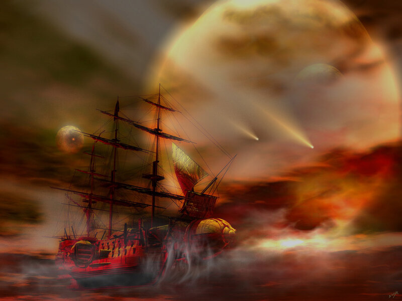Sailing Ship in Storm — Red