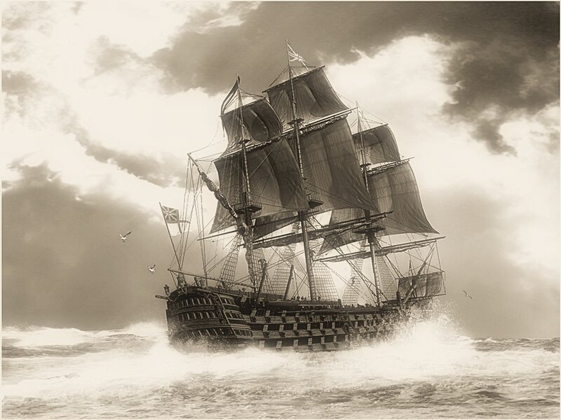 Sailing Ship in Storm — Sepia