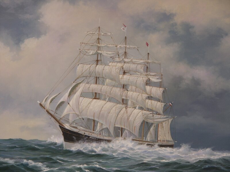 Sailing Ship in Storm — White